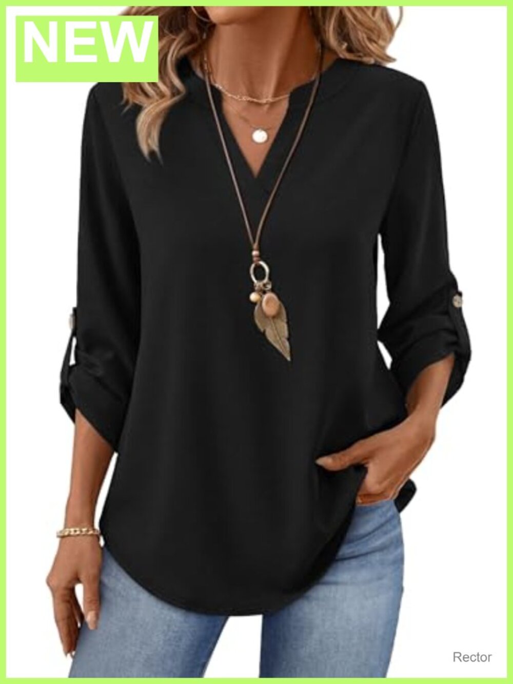 Womens 3/4 Sleeve V Neck T Shirt Side Buttons Business Casual Blouse